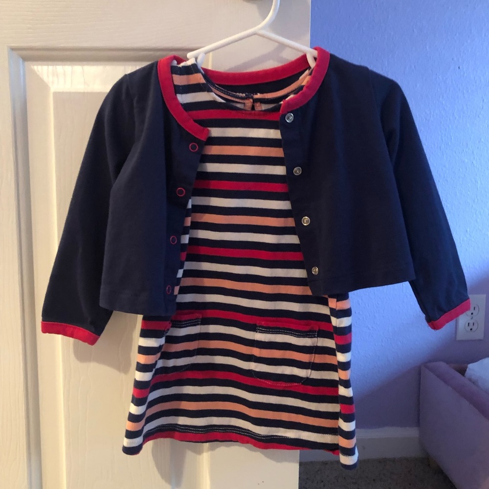 Stripe dress with matching cardigan